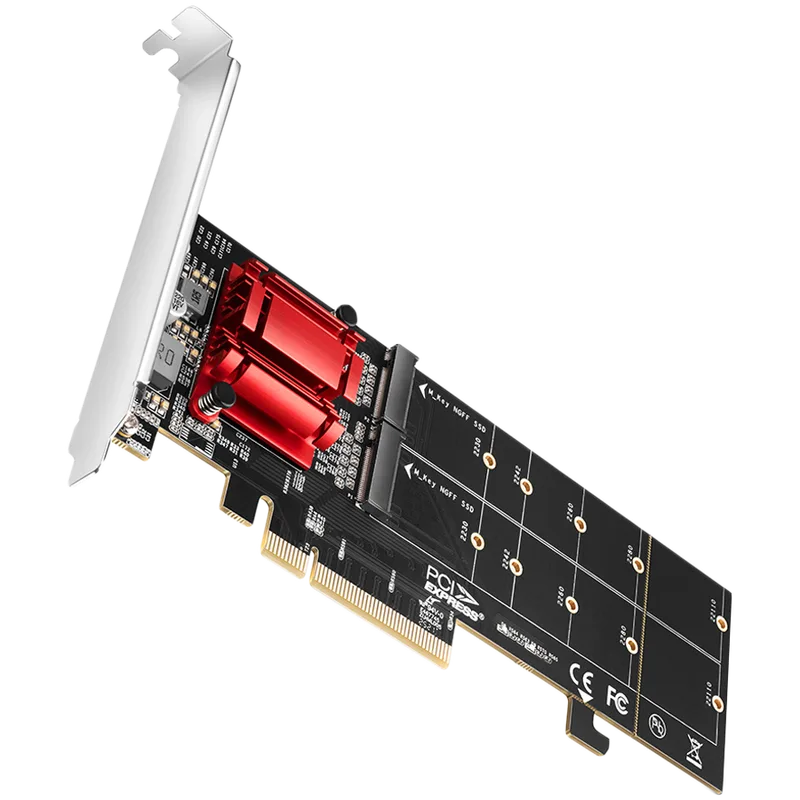 Axagon PCEM2-ND PCIE 2X NVME M.2 CONTROLLERPCI-Express x8 internal controller for connecting two NVMe M.2 SSD disks to a computer. Supports main boards without PCIe Bifurcation.