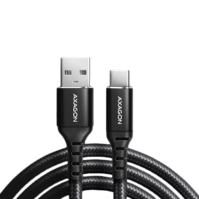 Axagon Data and charging USB 2.0 cable length 2 m. 3A. Black braided.