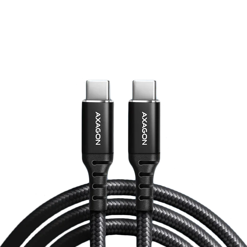 Axagon Data and charging USB 2.0 cable length 1 m. 3A. PD 60W, 3A. Black braided.