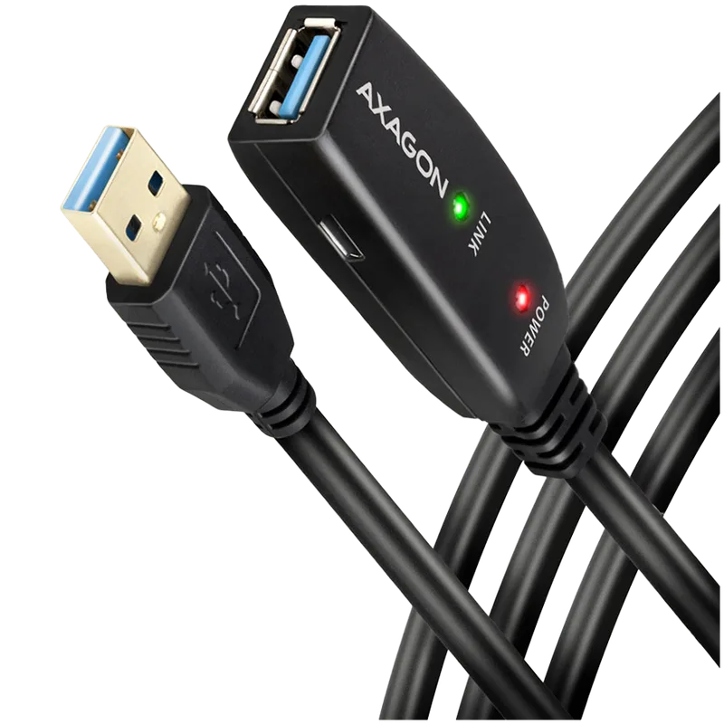 Axagon Active extension USB 3.2 Gen 1 A-M > A-F cable, 5 m long. Power supply option.