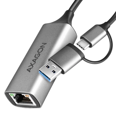 AXAGON ADE-TXCA USB-C USB3.2 Gen 1 + USB-A reduction- Gigabit Ethernet 10/100/1000 Adapter, metal, titan grey