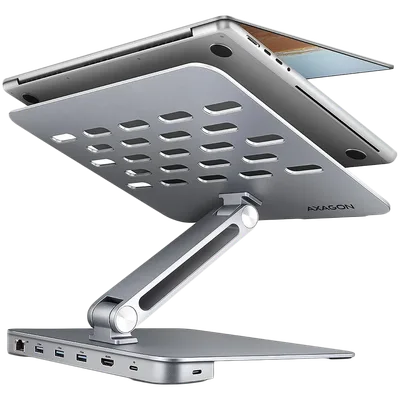 AXAGON HMC-STND ALU stand with HUB 5Gbps, for 10'' - 16'' laptops, adjustable, 3x USB-A, HDMI 4K/60Hz, GLAN, PD 100W, USB-C input