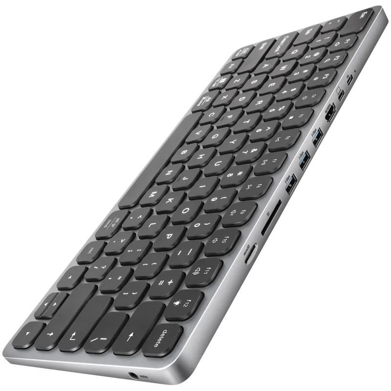 AXAGON HMC-KB keyboard USB-C 5Gbps with HUB, microSD/SD, 3x USB-A, HDMI 4K/60Hz, PD 100W, Audio, US layout