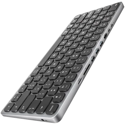 AXAGON HMC-KB keyboard USB-C 5Gbps with HUB, microSD/SD, 3x USB-A, HDMI 4K/60Hz, PD 100W, Audio, US layout
