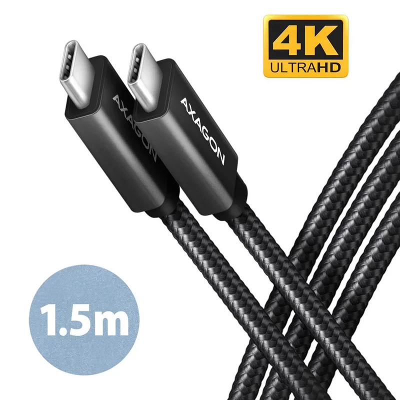 AXAGON BUCM32-CM15AB cable USB-C  <-> USB-C 3.2 Gen 2, 1.5m, PD 100W, 5A, 4K HD, ALU, braid, Black