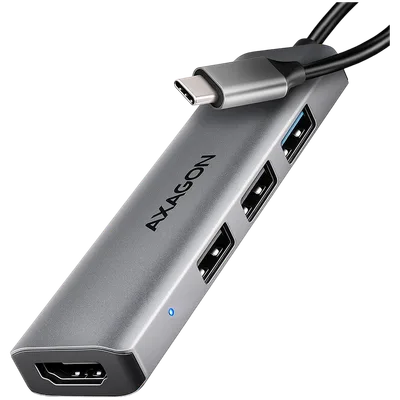 AXAGON HMC-H3A 3x USB-A (2x USB2.0, 1x USB3.0) + HDMI 4K 30Hz, 3.2 Gen 1 hub, metal, 15cm USB-C cable