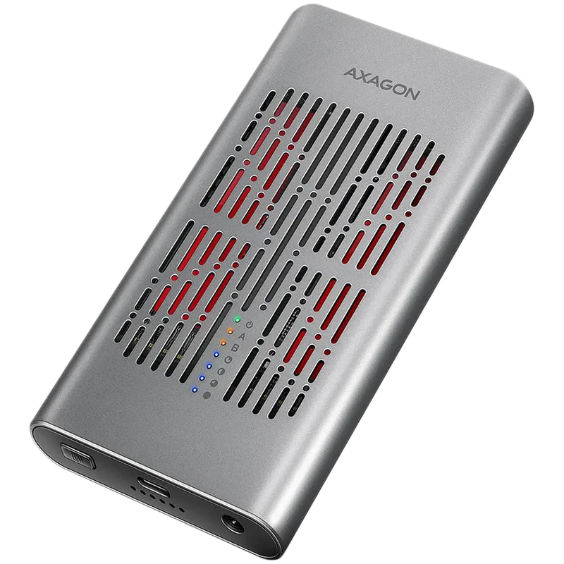 EEM2-20GD USB-C 20Gbps Dual M.2 NVMe SSD CLONE MASTER Enclosure. External USB-C 20Gbps metal box for two M.2 NVMe SSD disks with cloning functionality.