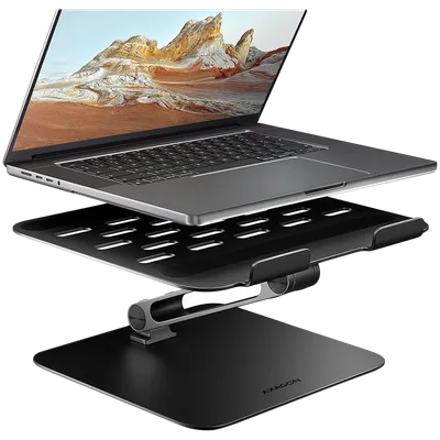 STND-LQB stand for notebooks and tablets. Aluminum HQ stand for laptops size 10-17.3. Adjustable height and angle. Black.