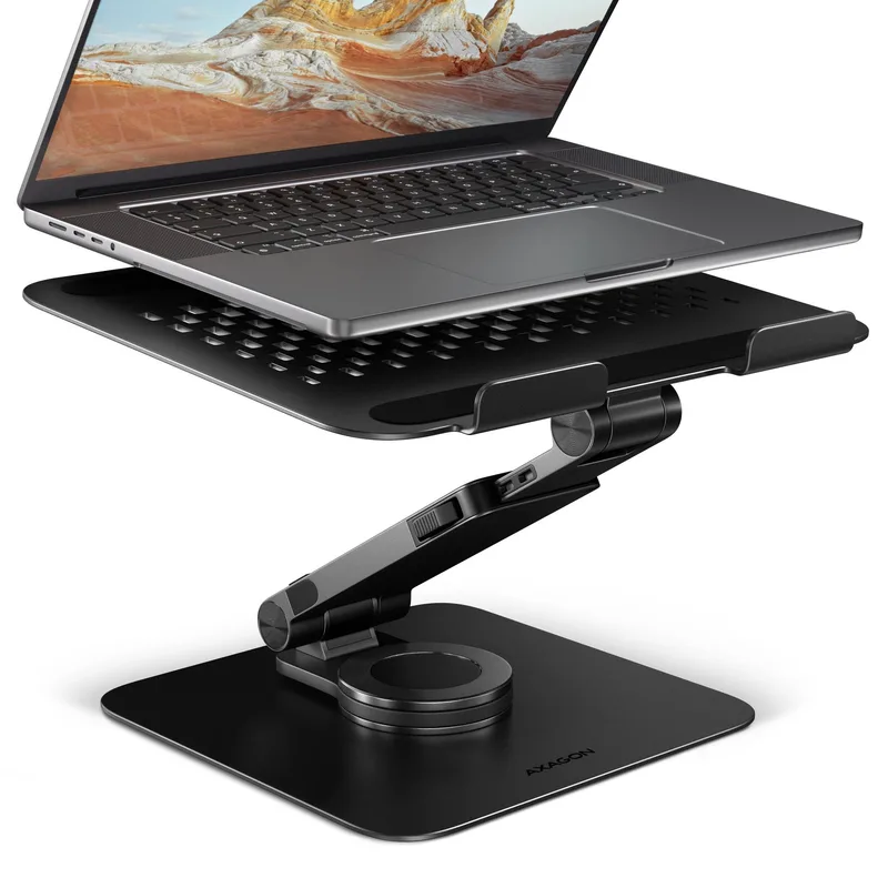 STND-LRB Aluminum stand with 360 rotation for laptops 10-17.3. Adjustable height and angle. Black.